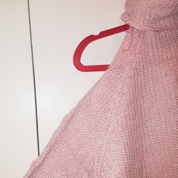 Cold Shoulder Turtle Neck Pink Knit Sweater OS - Picture 3 of 6